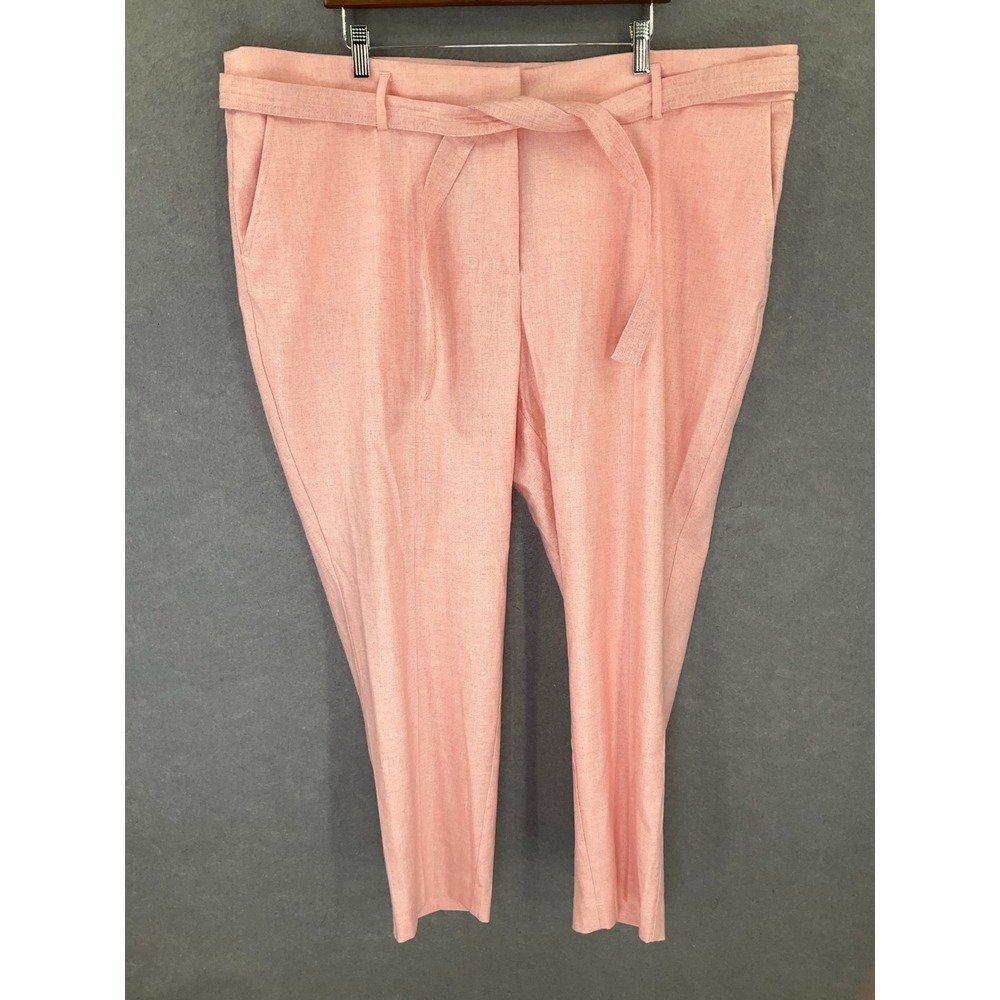 LOFT PLUS Pants Womens‎ Sz 22 Coral Linen Blend Belted Cropped Pants Office